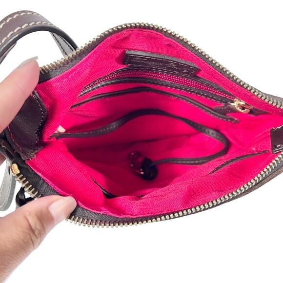 Dooney & Bourke Suede Letter Carrier Bag Crossbody Chocolate Brown - Picture 6 of 12